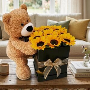 Box de girasoles y peluche